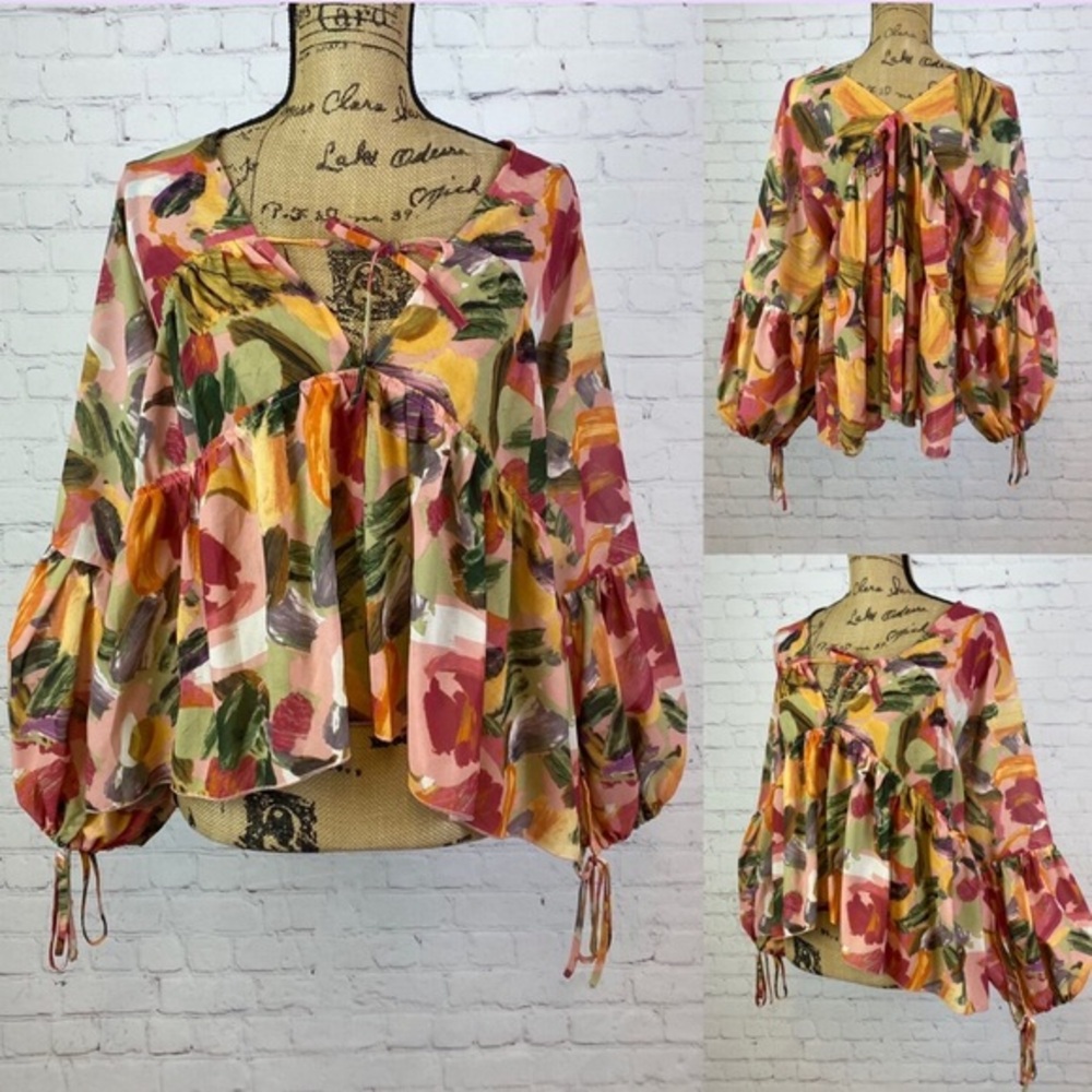 Floral Print Multi Tiered Babydoll Balloon Sleeve Top